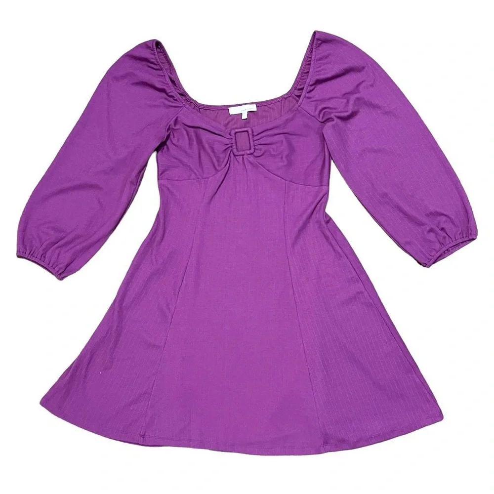 June & Hudson Purple Fit And Flare Mini Dress 3/4 Length Sleeves Size Medium - Picture 3 of 8